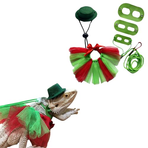 Hundegeschirr für Bartagame, Eidechse, verstellbar, Größe S, M, L, 3er-Pack, Bartagamenkostüm und Hut, Eidechse, mehrlagiges Regenbogen-Tutu, Rock, Hut-Set für Amphibien und andere kleine Haustiere von TTMIMIK