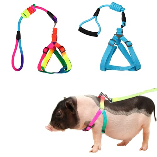 Mini-Schweine-Geschirr und Leine, verstellbare Leine für kleine Tiere, zum Spazierengehen und Joggen, Größe L, 2 Stück von TTMIMIK