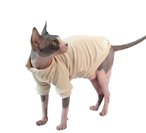 Sphynx Katzenkleidung, Baumwoll-T-Shirts, Haustierkleidung, Pullover, Kätzchen-Shirts mit Ärmeln, haarloser Katzen-Pyjama, Bekleidung für Katzen und kleine Hunde (Beige, Größe 2XL) von TTMIMIK