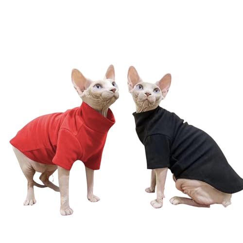 Sphynx Katzenpullover, Baumwolle, Rollkragenpullover, haarlos, weich und warm, Kätzchenkleidung mit Ärmeln, Pullover (RE+BL, X-Large) von TTMIMIK