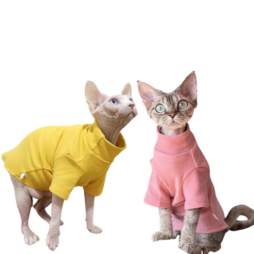 Sphynx Katzenpullover, Baumwolle, Rollkragenpullover, haarlos, weich und warm, mit Ärmeln, Pullover (YE+PI, Small), 2er-Pack von TTMIMIK