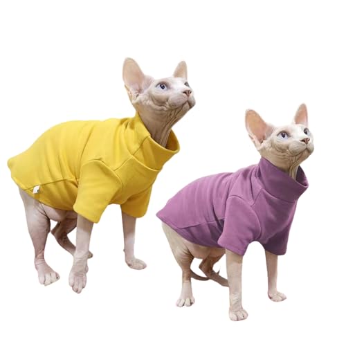 Sphynx Katzenpullover, Baumwolle, Rollkragenpullover, haarlos, weich und warm, mit Ärmeln, Pullover (YE+PR, Medium) von TTMIMIK