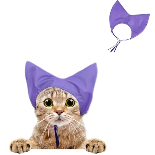 TTMIMIK Verstellbare Haustier-Duschhaube, wasserdicht, Katzenohrenschutz, Lila, Größe S von TTMIMIK