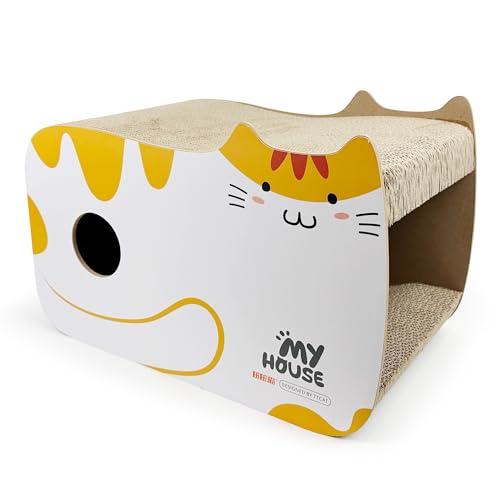 TTCAT Cat House Kratzbrett aus Wellpappe, Katzenkratz-Lounge, langlebiges Katzenkratzbrett mit Katzenminze zum Schutz von Möbeln, Gelb + Weiß von TTcat