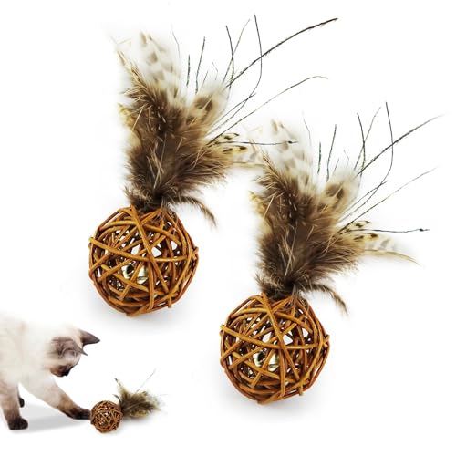 TTcat 2 x Feder-Katzenball mit Glocke, interaktives Katzen-Kauspielzeug für Indoor-Kätzchen TTcat 2 x Feder-Katzenball mit Glocke, interaktives Katzen-Kauspielzeug für Indoor-Kätzchen von TTcat