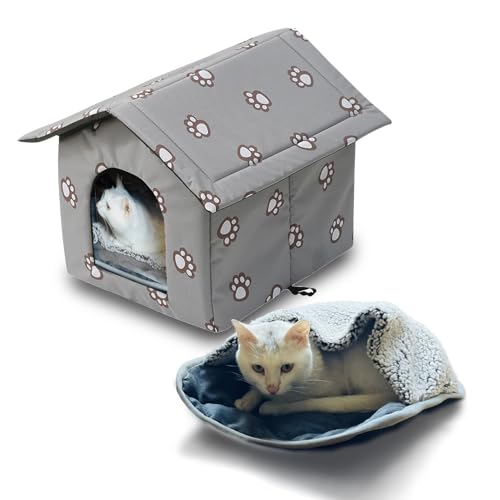 Winter-Katzenhaus für Katzen im Freien, mit selbstwärmendem Schlafsack & Vorhang, wasserabweisend, warmes Unterschlupfgehege mit Kissenmatte für Haustiere, Hunde, faltbares tragbares Zelt für Winter-Katzenhaus für Katzen im Freien, mit selbstwärmendem Schlafsack & Vorhang, wasserabweisend, warmes Unterschlupfgehege mit Kissenmatte für Haustiere, Hunde, faltbares tragbares Zelt für von TU'ERYE