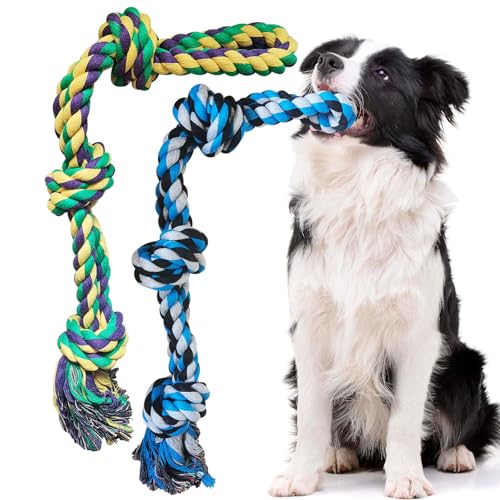 TUAHOO Hundespielzeug für mittelgroße bis große Rassen, aggressive Kauer, 100 % Baumwolle, unzerstörbar, interaktives Hundespielzeug für Langeweile, Hundeknirschen, Zahnreinigung (2 Packungen) von TUAHOO