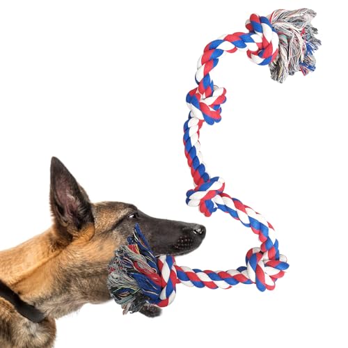 TUAHOO Hundespielzeug Seil für Aggressive Kauer, unzerstörbares Kauspielzeug für mittelgroße und große Hunde, interaktives Seilspielzeug mit 5 Knoten, 92cm / 750g, 100% Baumwolle, Tug of War von TUAHOO