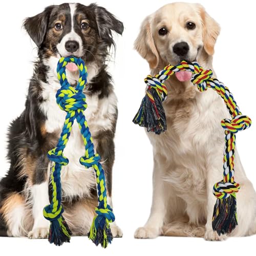 TUAHOO Robustes Hundespielzeug für mittelgroße und große Rassen, aggressive Kauer, interaktives Seil-Hundespielzeug, Ziehen, 100 % Baumwolle, Zahnreinigung, 2 Stück von TUAHOO