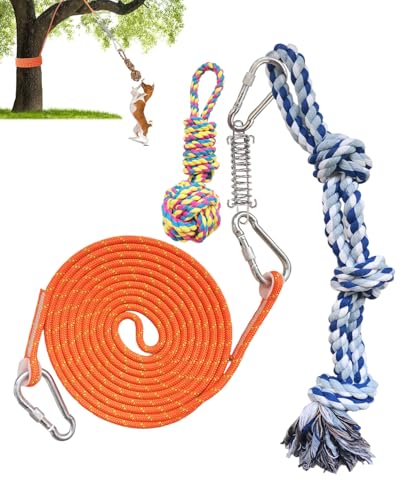 TUAHOO Tree Tugger for Dog Outdoor Bungee Solo Hanging Toy, Interactive Tug Rope & Tether Tug of War Dog Toy, 2 Chew Rope Toys von TUAHOO