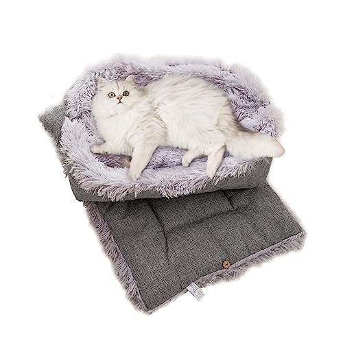 TUAKIMCE Katzenbetten für mittelgroße Katzen und Hunde, Funktion, 2-in-1, Plüsch, weiche Decke und Katzenbetten für Indoor-Katzen, warm, flauschig, Haustiermatte, Kätzchenbett, waschbar (Hellgrau) von TUAKIMCE