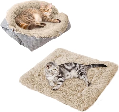 TUAKIMCE Katzenbetten für mittelgroße Katzen und Hunde, Funktion, 2-in-1, weiche Plüschdecke und Katzenbetten für Innenkatzen, warm, flauschig, Haustiermatte, Welpenbett, Kätzchenbett, waschbar von TUAKIMCE