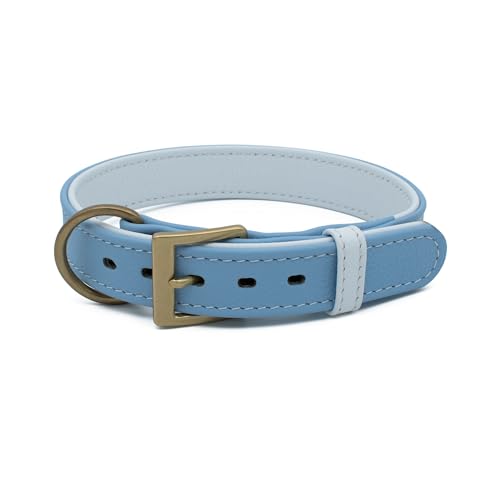 TUBERK Handgefertigtes Premium-Hundehalsband, Leder, massives Messing, Größe XXL: 3 cm breit für 50,8 - 58,4 cm Halsumfang, hellblau von TUBERK