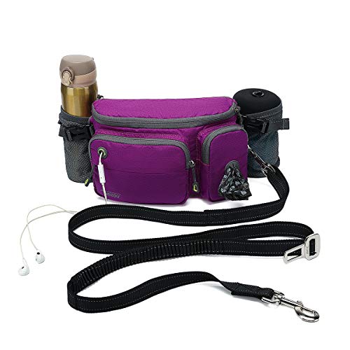 TUDEQU 4-IN-1 Hands Free Dog Zero Shock Absorbing Bungee Leash with a Multifunctional Waist Bag, 5.8FT/178cm Leash with Car Seat Belt Buckle and Reflective Threading von TUDEQU