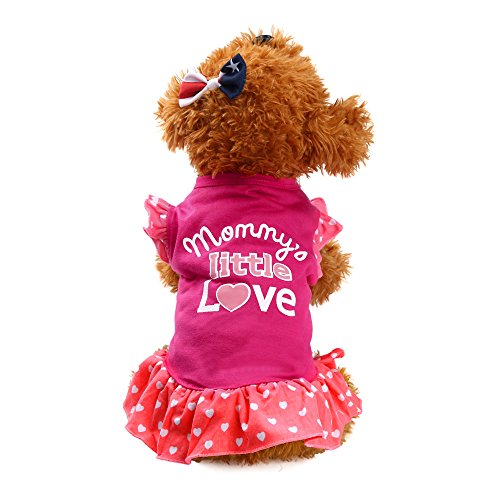 TUDUZ Sommer Pet Kleidung 'Mommy's Little Love' Hund Katze Kleid Rüschen Weste Rock für Kleine Hunde Katze Mädchen Bekleidung Pink (Large, Hot Pink) von TUDUZ-Haustier