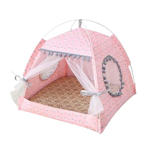 Haustier-Zeltbetten für kleine Hunde und Katzen, tragbar, zusammenklappbar, für Katzenhütten, für den Innen- und Außenbereich, warm und gemütlich Haustierhaus Aus Holz (Pink, M) von TUDUZ