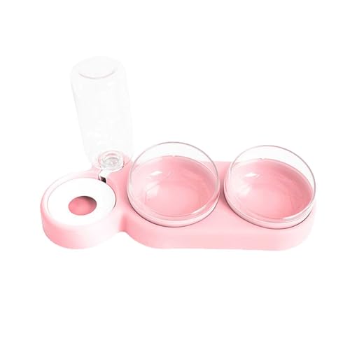 Katzennapf-Set mit 3 Gläsern, doppelter Futternapf für Nass- und Trockenfutter mit Wasserflasche Große Salatschüssel Glas (Pink, One Size) von TUDUZ
