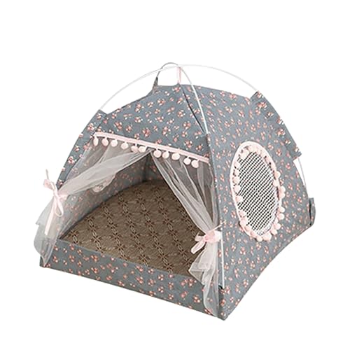 Katzenzeltbett, Katzenhausbett, -Bett, Zelte und Häuser, Nest, Sommer, Outdoor, Hunde- und Katzenzelt mit abnehmbarer Kissenauflage für Katzen, kleine Hunde, Schlafbett Haustierhaus Gemalt (Pink, XL) von TUDUZ