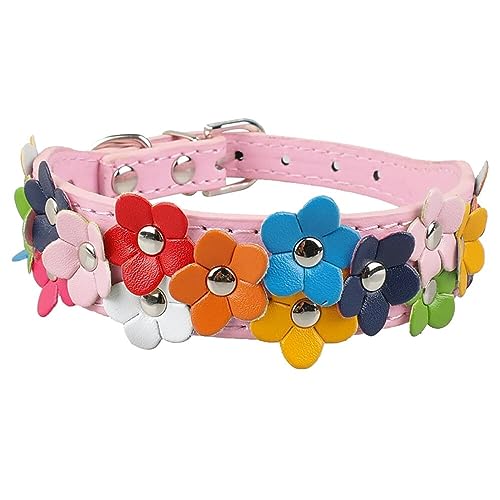 TUDUZ Doppeltes Blumen-Haustierhalsband. Buntes Hautblumen-Hundehalsband Strass Hundehalsband (Pink, S) von TUDUZ