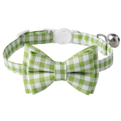 TUDUZ Katzenhalsband mit Schleife und Glöckchen, niedliche Halsbänder mit Karomuster, 1 Packung Halsband Hund Zugstopp (Green, A) von TUDUZ