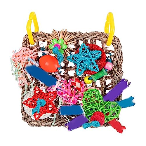 Wandspielzeug aus Seegras, gewebte Klettermatte mit Buntem Kauspielzeug, Schaukelspielzeug, geeignet für Turteltauben und andere Vögel Peppiger Haustierball (Pink, One Size) von TUDUZ