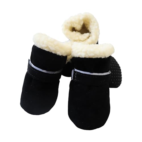 Winter-Haustier (Hund/Katze) Schneestiefel tragen rutschfeste Sohlen, Dicke Plüsch-Haustierschuhe, sehr kalt und schneesicher Hausschuhe (Black, L) von TUDUZ