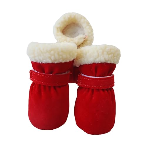 Winter-Haustier (Hund/Katze) Schneestiefel tragen rutschfeste Sohlen, Dicke Plüsch-Haustierschuhe, sehr kalt und schneesicher Hausschuhe (Red, L) von TUDUZ