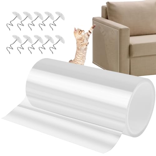 Kratzschutz Katze Folien 20 * 500cm,Kratzschutz Sofa Katze Tape,Kratzschutz für Katzen,Selbstklebend Kratzschutzfolie Transparent,Kratzfolie Anti Kratz Tape für Möbel Couch Sofa Tür Wand von Tufa