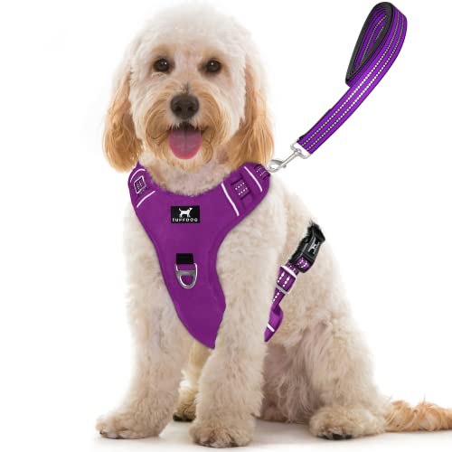 TUFFDOG Easy-Fit Hundegeschirr, Größe M, schnell zu öffnender Nackenclip, hochwertig gepolstert, reflektierend, kein Ziehen, mit Kontrollgriff, verstellbare Hundeweste zum Hineinsteigen, inklusive von TUFFDOG