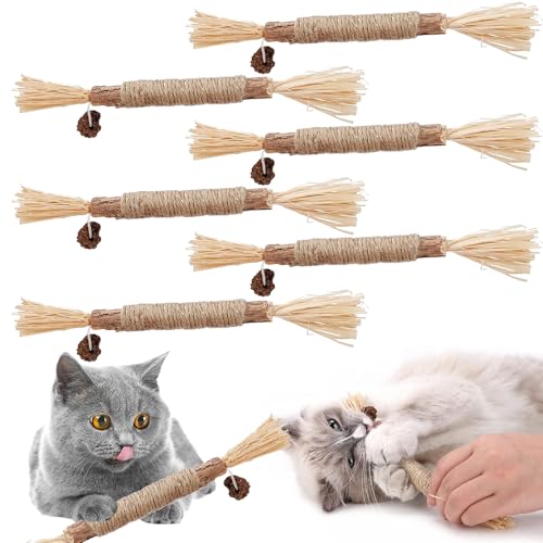 TUIBEIDAMAI matatabi katzenspielzeug,6PCS katzenminze Sticks,Katzen zahnpflege Sticks,Katzen Sticks Holz,Katzenminze Sticks Zum Schleifen von Zähnen,Für ​Katze Zu Spielen, Beißen, Kauen von TUIBEIDAMAI