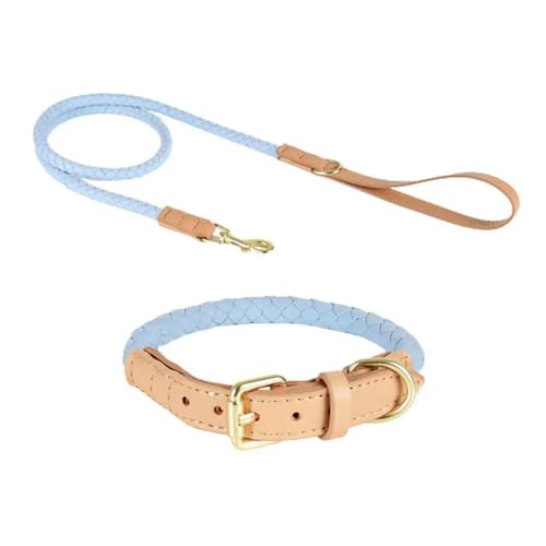 TUITA Hundehalsband-Leinen-Set, geflochtene Lederseilhalsbänder, Metalldornschließe, langlebiges Hundehalsband von TUITA