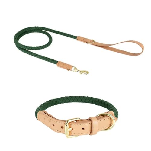 TUITA Hundehalsband-Leinen-Set, geflochtene Lederseilhalsbänder, Metalldornschließe, langlebiges Hundehalsband von TUITA