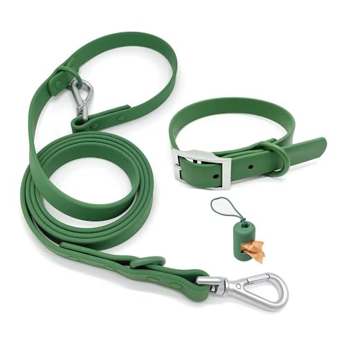 TUITA Wasserdichtes Hundehalsband und Leine-Set, verstellbar, stinksichere Haustierhalsbänder, große, mittelgroße, kleine Hunde, Kotbeutel-Halterung von TUITA