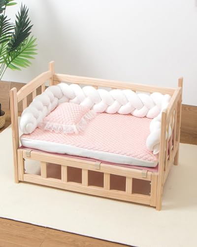 Hundebett Abnehmbar Erhöhtes Haustierbett -Holzrahmen, Einfache Montage Basic Hundeunterkunft mit Accessoires, Langlebige Winter Haustier Ruhemöbel für Katze/ Hund ( Color : 1-with Bedding , Size : XL von TUJOBA