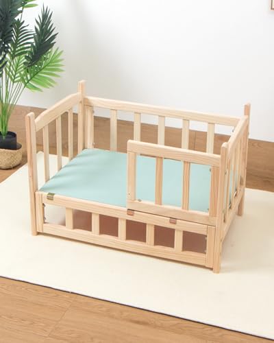 Hundebett Erhöhter Zwingerbett mit Massivem Holzgeländer und Brett, Anti-Rutsch Innenhundehaus Wasserdicht und Leicht Sauber, Kleines/ Mittel-/ Großer Hunderuhe Kinderbett ( Color : Without Bedding , von TUJOBA