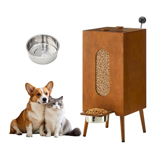 TUKAILAi Erhöhter Futterspender für Hunde, 10 kg, Futtereimer aus Holz, mit Edelstahlnapf für Hunde, Katzen, Kätzchen, Welpen, Futterstation von TUKAILAI