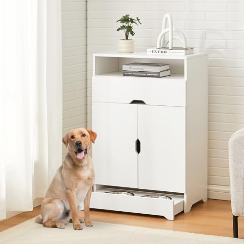 TUKAILAi Pet Feeder Station mit erhöhtem Hundenapf, Holz Hundefutter Aufbewahrungsschrank Behälter mit Schublade, Beistelltisch mit erhöhtem Futternapf für Futter und Wasser, Weiß TUKAILAi Pet Feeder Station mit erhöhtem Hundenapf, Holz Hundefutter Aufbewahrungsschrank Behälter mit Schublade, Beistelltisch mit erhöhtem Futternapf für Futter und Wasser, Weiß von TUKAILAI