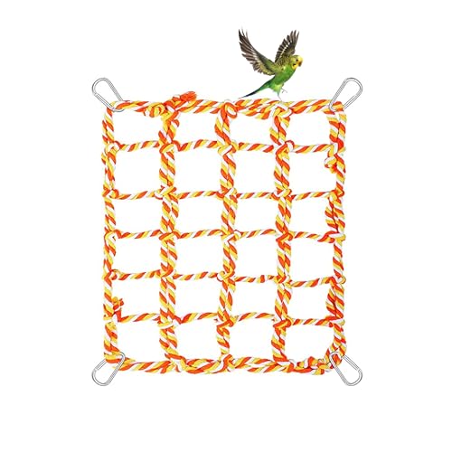 TUKEVA Vogelseilnetz Hängematte Schaukel mit 4 Haken Buntes Vogel Seil Kletternetz Kleines Haustier Kletternetz Baumwoll Kletterseil für Vogel,Papagei,Kleintier,Hamster,Eichhörnchen （32x25cm） (Orange) von TUKEVA
