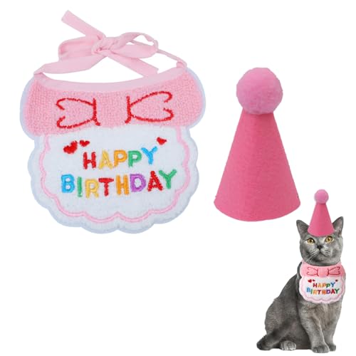 Geburtstagsmütze Schal-Set, Haustier Katze Hund Happy Birthday Bandana Schals, Hundehalstuch Katzen Hut, Hundegeburtstagsbandana, Katzengeburtstagshut, Hundegeburtstagshut, Hundegeburtstagsmütze,Rosa Geburtstagsmütze Schal-Set, Haustier Katze Hund Happy Birthday Bandana Schals, Hundehalstuch Katzen Hut, Hundegeburtstagsbandana, Katzengeburtstagshut, Hundegeburtstagshut, Hundegeburtstagsmütze,Rosa von TUKNN