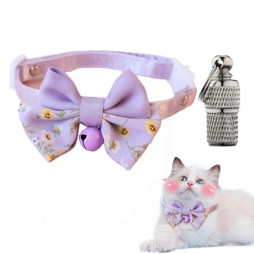 Katzenhalsband für Katzen mit Fliege und Rasseln, Katzenhalsband mit Glocke und Fliege, Süßes Halsbander mit Glöckchen Kätzchenhalsband, Halsband Hund Katze, Breakaway-Katzenhalsbänder, Lila Katzenhalsband für Katzen mit Fliege und Rasseln, Katzenhalsband mit Glocke und Fliege, Süßes Halsbander mit Glöckchen Kätzchenhalsband, Halsband Hund Katze, Breakaway-Katzenhalsbänder, Lila von TUKNN