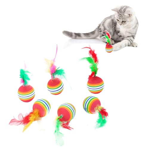 Katzenspielzeug, Bälle mit Feder, Regenbogen-Katzenbälle, Katzenspielzeug Bälle Weich, Rainbow Cat Toy Ball, Eva-Schaumstoff Katzen Bälle Interaktiv Petball, Perfekt für Katzen Jeden Alters, 6 Stück Katzenspielzeug, Bälle mit Feder, Regenbogen-Katzenbälle, Katzenspielzeug Bälle Weich, Rainbow Cat Toy Ball, Eva-Schaumstoff Katzen Bälle Interaktiv Petball, Perfekt für Katzen Jeden Alters, 6 Stück von TUKNN