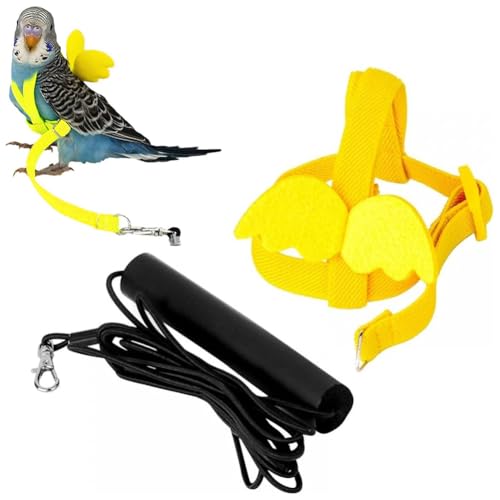 Verstellbares Papageien-Trainingsseil, Verstellbares Vogelgeschirr, Papageiengeschirr mit Leine, Vogelgeschirr und Leine für Papagei, Verstellbares Papageien-Flugtrainingsseil, Gelb von TUKNN