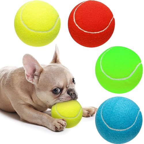 TUKOAW Große Hunde-Tennisbälle, 10,2 cm, interaktiver großer Hundespielzeugball für kleine, mittelgroße und große Hunde, 4er-Pack, Hundespielzeug für Outdoor/Indoor-Sport, Apportieren, Training und von TUKOAW