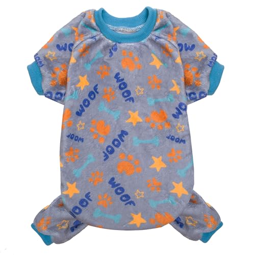 TUKOAW Hunde-Pyjama für kleine Hunde, warmer Winter-Pyjama, Kleidung für kaltes Wetter, Fleece, niedliches Pfotenmuster, Haustier-Einteiler für Hunde, Welpen, Katzen, drinnen und draußen von TUKOAW