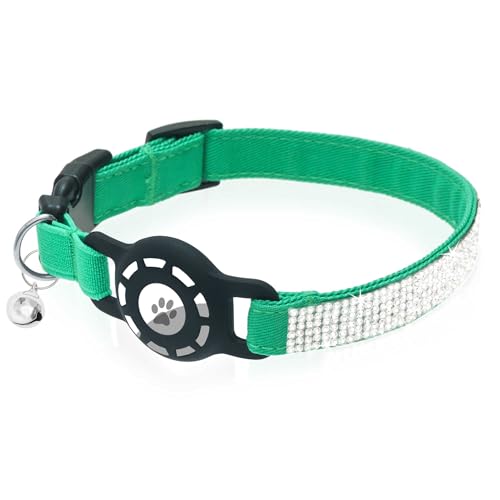TUKOAW Katzenhalsband mit Airtag-Halter, Strasssteine, glitzernd, verstellbar, mit Glöckchen, für Mädchen, Jungen, Katzen, Kätzchen, Welpen TUKOAW Katzenhalsband mit Airtag-Halter, Strasssteine, glitzernd, verstellbar, mit Glöckchen, für Mädchen, Jungen, Katzen, Kätzchen, Welpen von TUKOAW