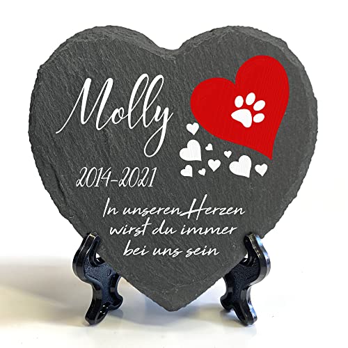 Individueller Personalisiert Groß Herzform Tiergrabstein Schiefer Gedenkstein + Ständer für Hund, Katze und andere Haustiere Tiere - Größe | 25 x 25 cm | - Rotes Herz von TULLUN