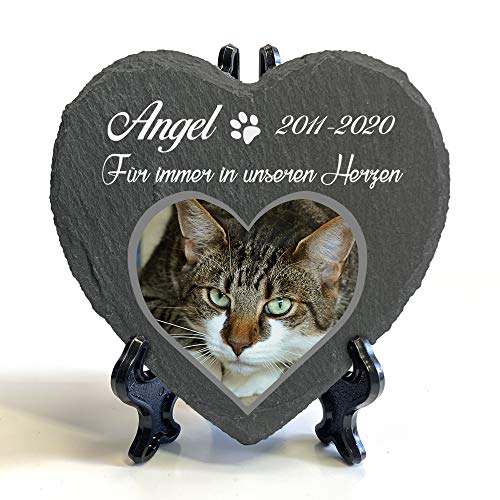 Individueller Personalisiert Herzform Tiergrabstein Schiefer Gedenkstein + Ständer für Hund, Katze und andere Haustiere Tiere - Größe | 10 x 10 cm | - Foto und Name Individueller Personalisiert Herzform Tiergrabstein Schiefer Gedenkstein + Ständer für Hund, Katze und andere Haustiere Tiere - Größe | 10 x 10 cm | - Foto und Name von TULLUN