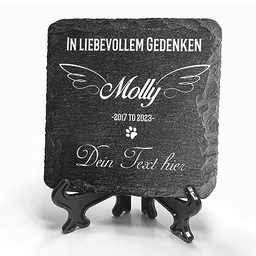 Individueller Personalisiert Tiergrabstein Schiefer Gedenkstein + Ständer für Hund, Katze und andere Haustiere - Größe 10 x 10 cm - Benutzerdefinierter Text Individueller Personalisiert Tiergrabstein Schiefer Gedenkstein + Ständer für Hund, Katze und andere Haustiere - Größe 10 x 10 cm - Benutzerdefinierter Text von TULLUN