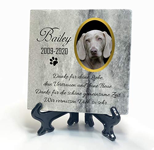 TULLUN Individueller Personalisiert Grau Natur Marmor Gedenkstein + Ständer für Hund, Katze und andere Haustiere - Größe 10 x 10 cm - Personalisiert Text und Foto von TULLUN