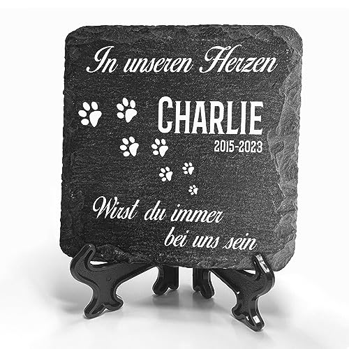 TULLUN Individueller Personalisiert Tiergrabstein Schiefer Gedenkstein + Ständer für Hund, Katze und andere Haustiere - Größe 10 x 10 cm - Du hast Mein Leben verlassen… von TULLUN